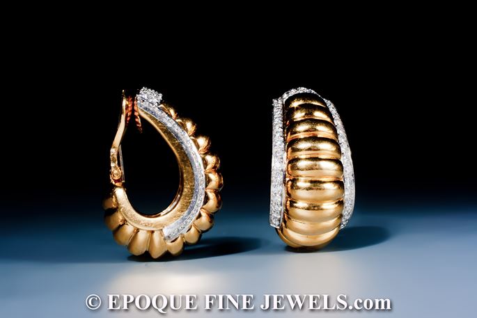David Webb - A fine pair of 18 karat gold and diamond earrings,    | MasterArt